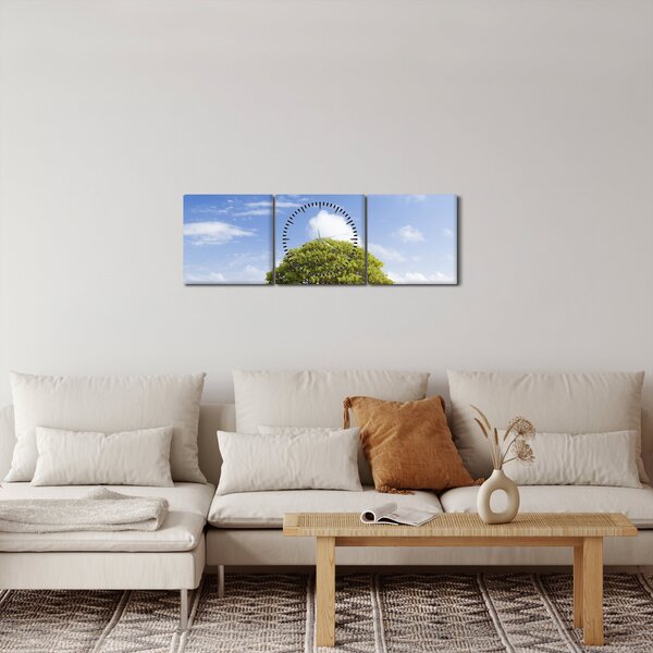Obraz pláže se stromem (s hodinami) (90x30 cm)