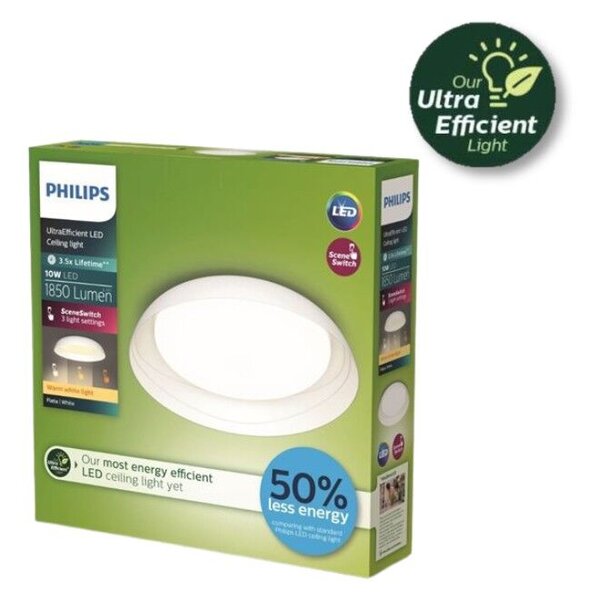 Philips UltraEfficient 8720169301016 Fleta stropní svítidlo D350mm LED 10W/1850lm 2700K bílá, SceneSwitch