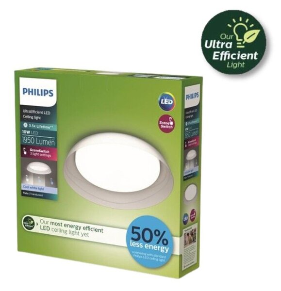 Philips UltraEfficient 8720169300996 Fleta stropní svítidlo D350mm LED 10W/1950lm 4000K průhledná, SceneSwitch