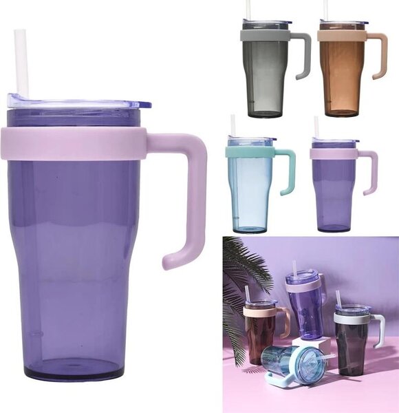 CMP KA0671 Plastový hrnek s brčkem a ouškem, 600 ml, hnědý