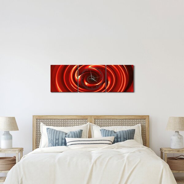 Abstraktní obraz - červená spirála (s hodinami) (90x30 cm)