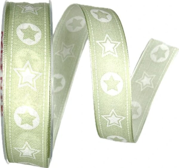 Vánoční bavlněná stuha STARS pastelově zelená 25mm x 20m (3,50Kč/m)