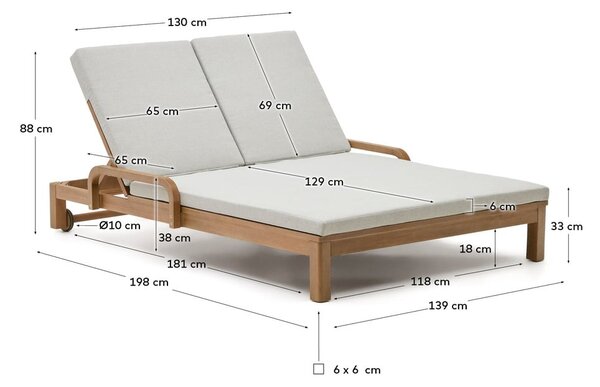 Dvoumístné dřevěné zahradní lehátko v bílo-přírodní barvě Sonsaura – Kave Home