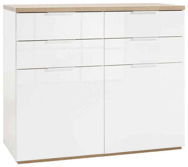 KOMODA, barvy dubu, vysoce lesklá bílá, 120/102/50 cm Carryhome - Široké komody