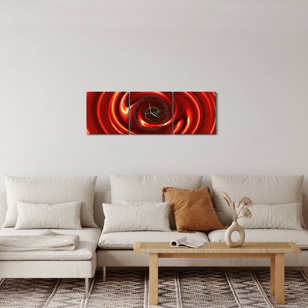 Abstraktní obraz - červená spirála (s hodinami) (90x30 cm)
