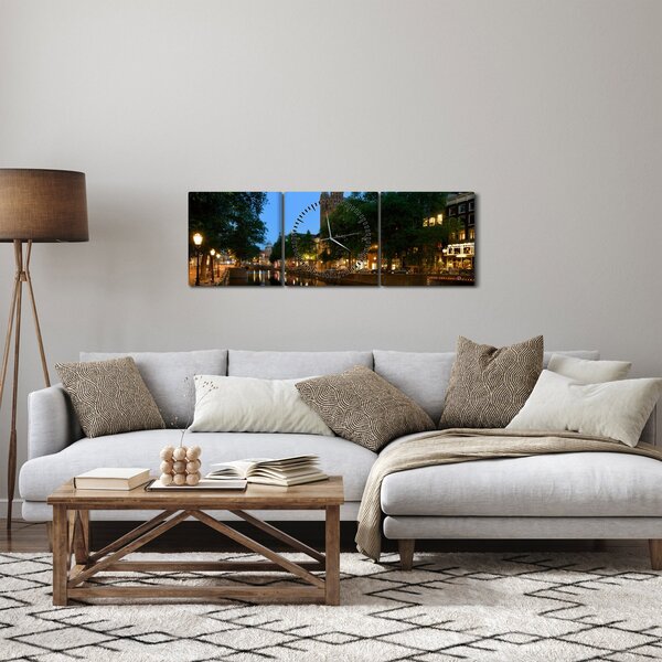 Obraz nočního historického města (s hodinami) (90x30 cm)