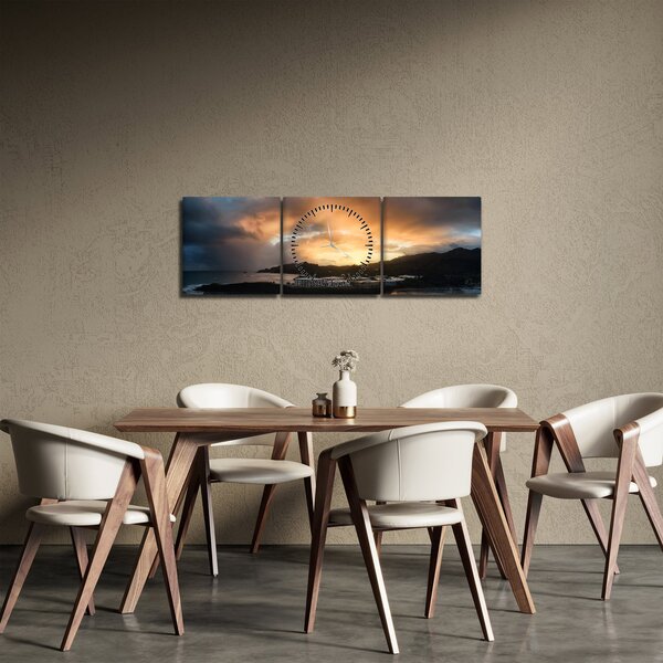Obraz - pláž se zataženou oblohou (s hodinami) (90x30 cm)