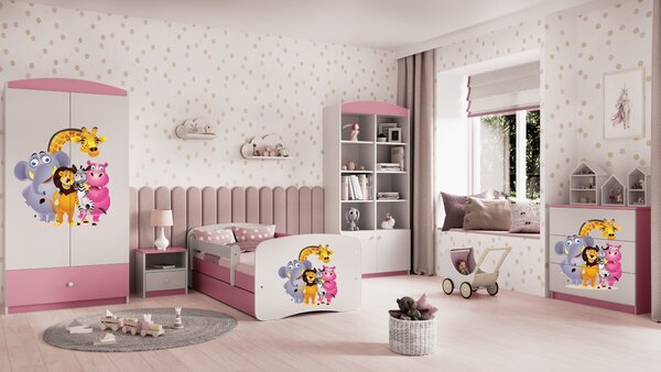 Kocot kids Dětská postel Babydreams ZOO růžová, varianta 70x140, bez šuplíků, bez matrace