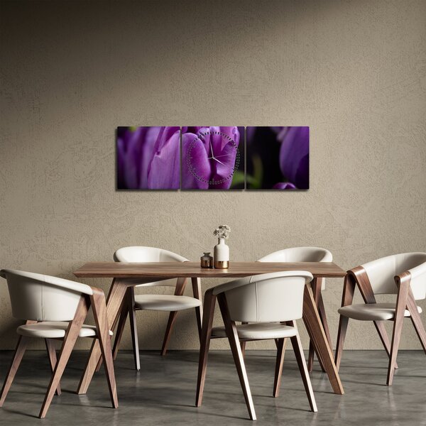 Obraz květů tulipánů (s hodinami) (90x30 cm)