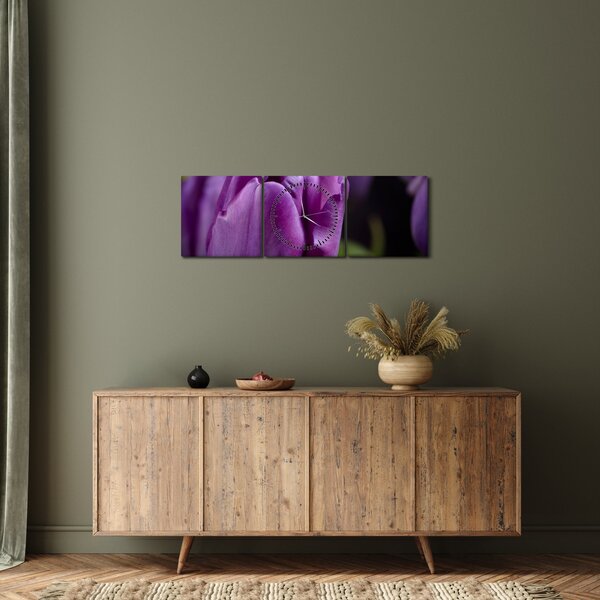 Obraz květů tulipánů (s hodinami) (90x30 cm)