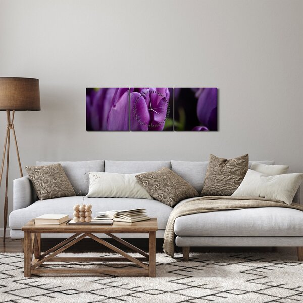 Obraz květů tulipánů (s hodinami) (90x30 cm)