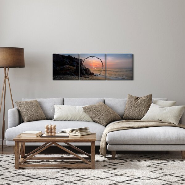 Obraz západu slunce na pláži (s hodinami) (90x30 cm)
