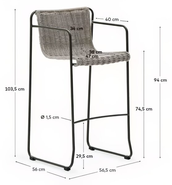 Světle šedá zahradní barová židle Kave Home Maurina 74,5 cm