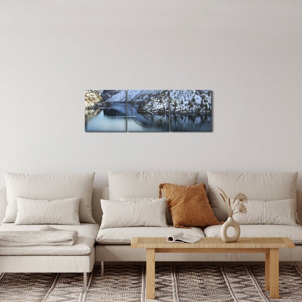 Obraz - zimní krajina s jezerem (s hodinami) (90x30 cm)
