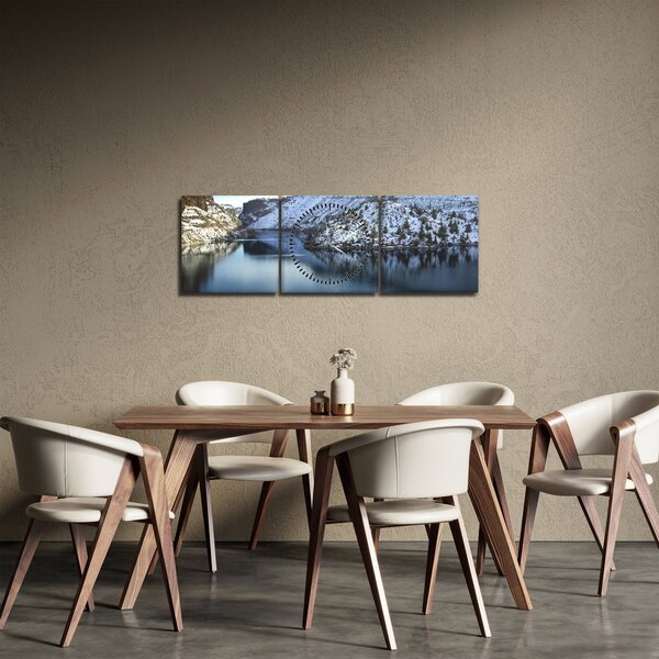 Obraz - zimní krajina s jezerem (s hodinami) (90x30 cm)