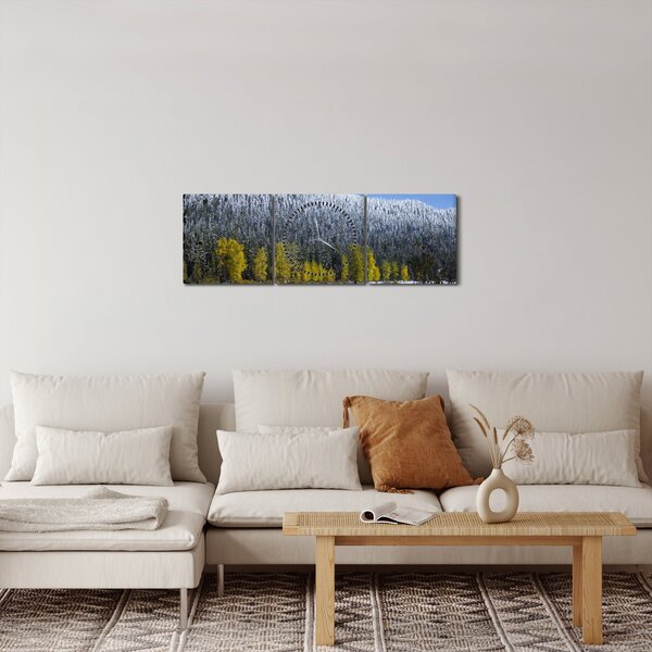Obraz - zasněžené hory v zimě (s hodinami) (90x30 cm)