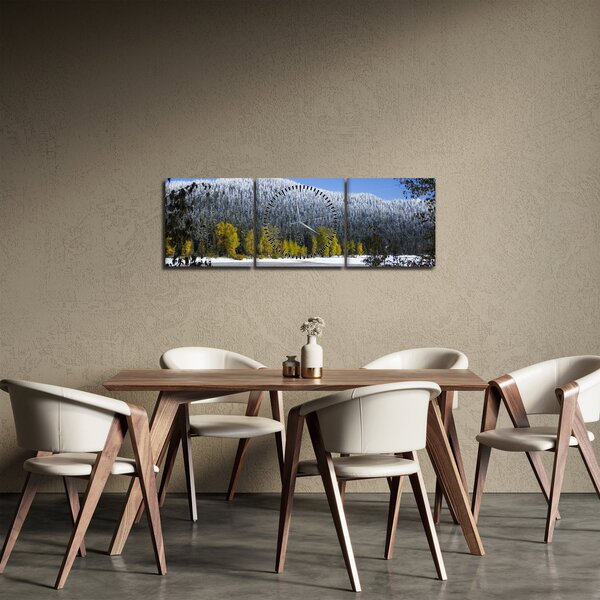 Obraz - zasněžené hory v zimě (s hodinami) (90x30 cm)