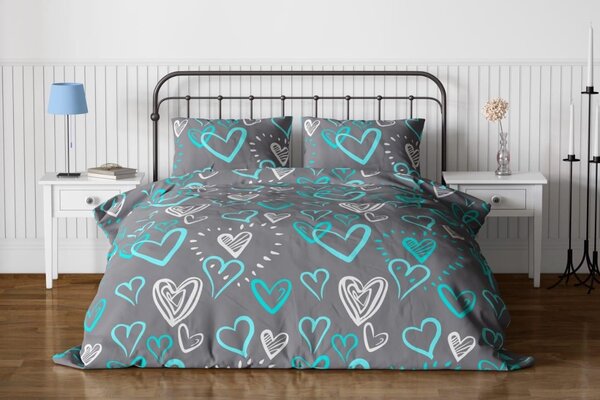 Flanelové povlečení BLUE HEARTS šedé Rozměr povlečení: 70 x 90 cm | 140 x 200 cm