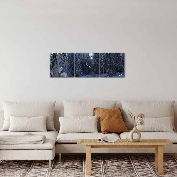 Obraz zasněženého lesa (s hodinami) (90x30 cm)