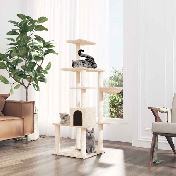 Škrabadlo pro kočky se sisalovými sloupky krémové 142 cm 171591