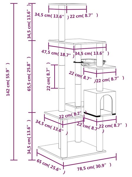 Škrabadlo pro kočky se sisalovými sloupky krémové 142 cm 171591