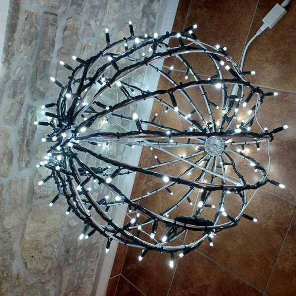 DECOLED 3D LED svítící koule na zahradu, pr. 60 cm, ledově bílá, černý kabel, IP67, hliník, Easy fix