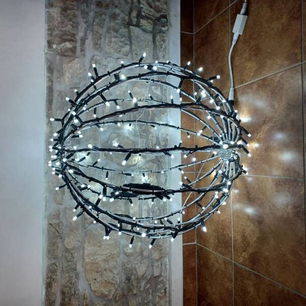 DECOLED 3D LED svítící koule na zahradu, pr. 60 cm, ledově bílá, černý kabel, IP67, hliník, Easy fix