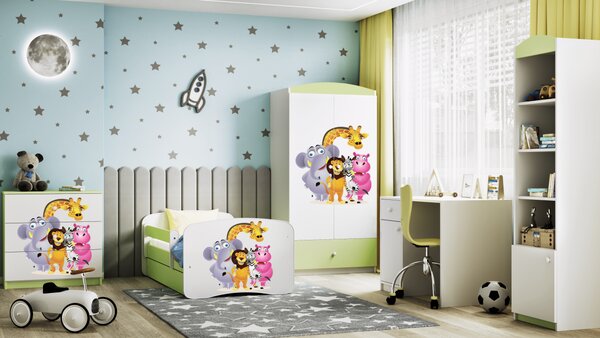 Kocot kids Dětská postel Babydreams ZOO zelená, varianta 70x140, bez šuplíků, bez matrace