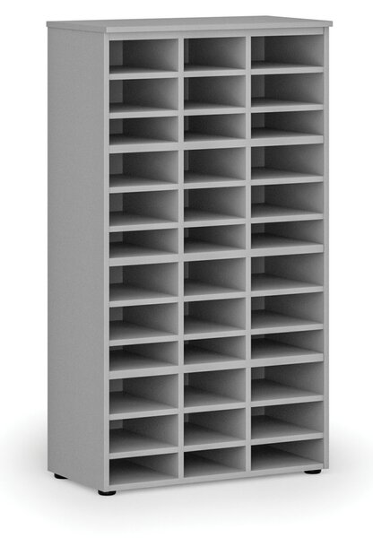 Třídicí regál PRIMO GRAY, 800 x 420 x 1434 mm, 36 přihrádek, šedý
