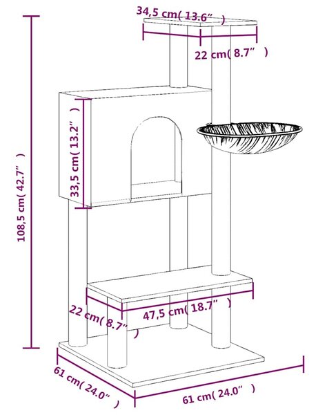 Škrabadlo pro kočky se sisalovými sloupky světle šedé 108,5 cm 171598