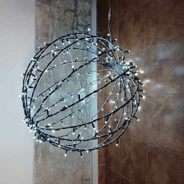 DECOLED 3D LED světelná koule, pr. 80 cm, ledově bílá, černý kabel