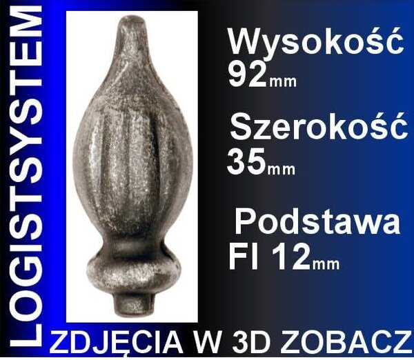 LogistSystem 1 ks ozdobná kovová špička – 92 x 35 mm (V x Š) / základna: ∅ 12, dekorace na plot 40.150