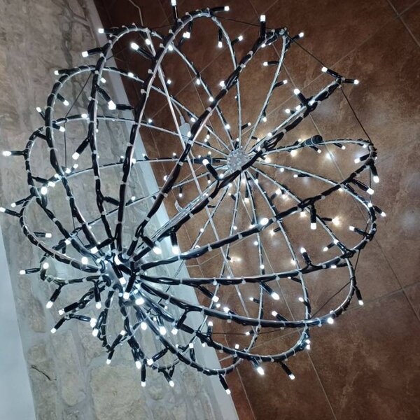 DECOLED 3D LED světelná koule, pr. 80 cm, ledově bílá, černý kabel