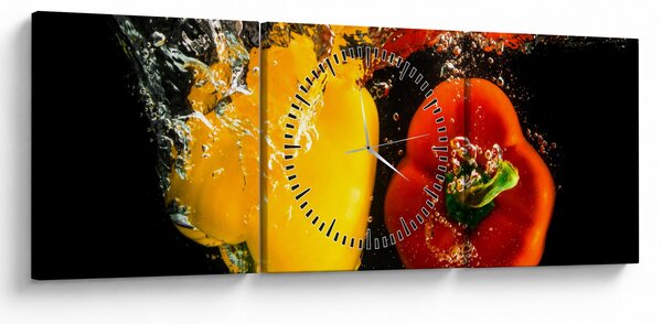 Obraz - papriky ve vodě (s hodinami) (90x30 cm)