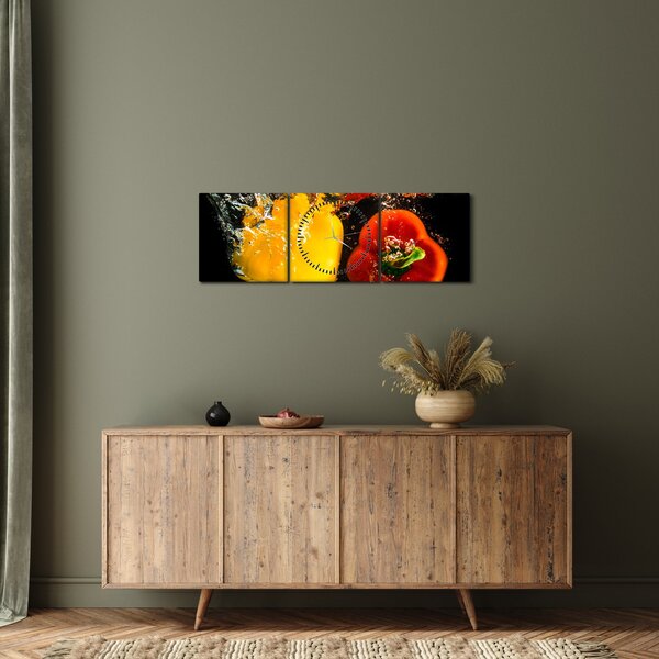 Obraz - papriky ve vodě (s hodinami) (90x30 cm)