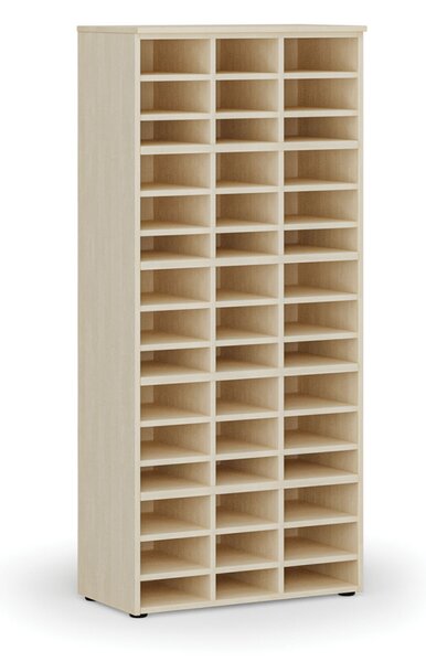 Třídicí regál PRIMO WOOD, 800 x 420 x 1781 mm, 45 přihrádek, bříza