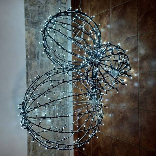 DECOLED 3D LED svítící koule na zahradu, pr. 40 cm, ledově bílá, černý kabel, IP67, hliník, Easy fix