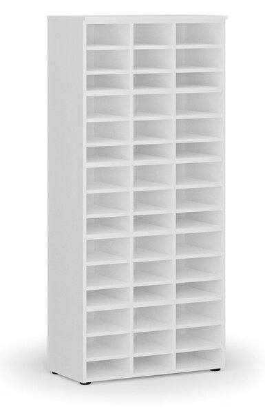 Třídicí regál PRIMO WHITE, 800 x 420 x 1781 mm, 45 přihrádek, bílý