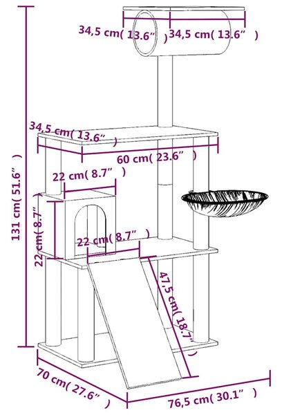 Škrabadlo pro kočky se sisalovými sloupky světle šedé 131 cm 171604