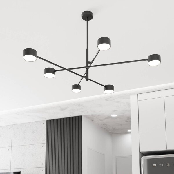 EMIBIG LIGHTING Závěsné světlo Natsu, délka 84 cm, kov, 6-bodové., stmívatelný, Černá, Obývací pokoj / jídelna, kov, Moderní