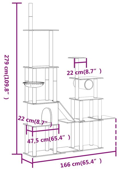 Škrabadlo pro kočky se sisalovými sloupky tmavě šedé 279 cm 171617