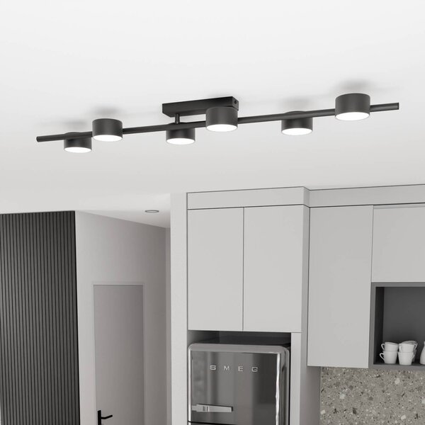 EMIBIG LIGHTING Stropní bodové světlo Bet, délka 100 cm, černé, kovové, 6-bodové., stmívatelný, Černá, Obývací pokoj / jídelna, kov, Moderní