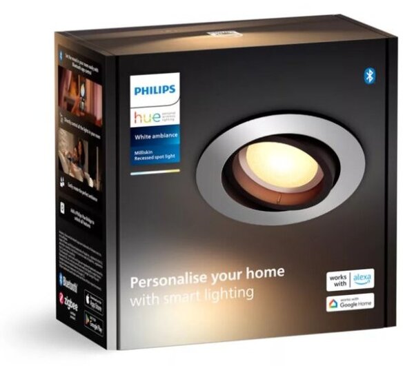 Philips Hue White Ambiance 8720169319752 MILLISKIN zápustné svítidlo D90mm GU10 4,2W/400lm 2200-6500K hliník bluetooth