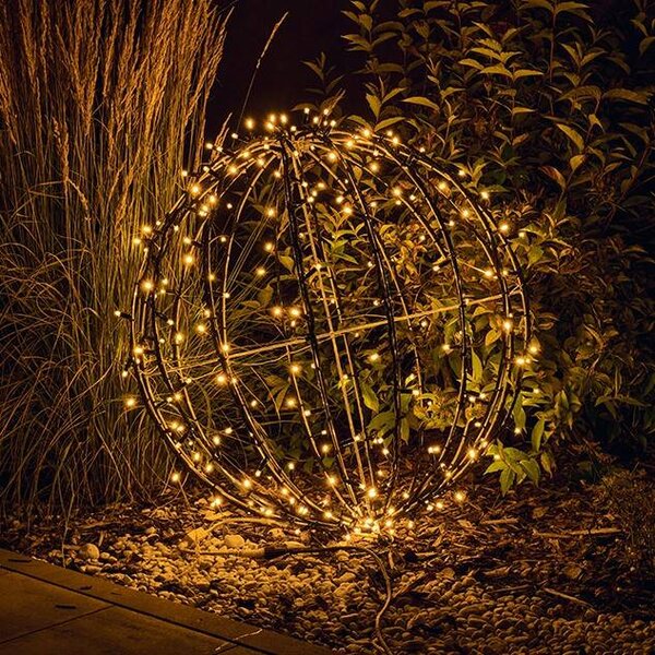 LED světelná koule, teple bílá, pr. 60 cm, černý kabel
