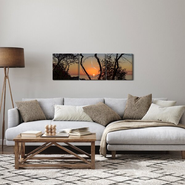 Obraz západu slunce (s hodinami) (90x30 cm)