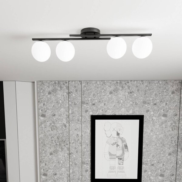 EMIBIG LIGHTING Stropní světlo Kairo, černé/opálové, délka 87 cm, 4-bodové., stmívatelný, Černá, Obývací pokoj / jídelna, kov, Moderní