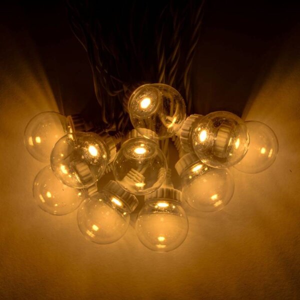 DECOLED LED party girlanda solární, 5 m, venkovní, teple bílá, 10 diod, průhledné baňky, čirý kabel, IP44