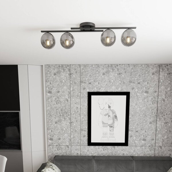 EMIBIG LIGHTING Stropní světlo Kairo, černá/kouřově šedá, kov, 4-bodové., stmívatelný, Černá, Obývací pokoj / jídelna, kov, Moderní