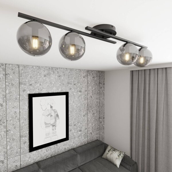 EMIBIG LIGHTING Stropní světlo Kairo, černá/kouřově šedá, kov, 4-bodové., stmívatelný, Černá, Obývací pokoj / jídelna, kov, Moderní
