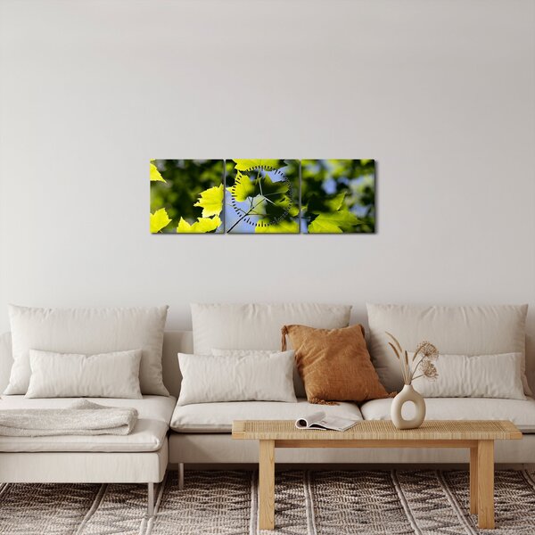 Obraz - javorové listy (s hodinami) (90x30 cm)